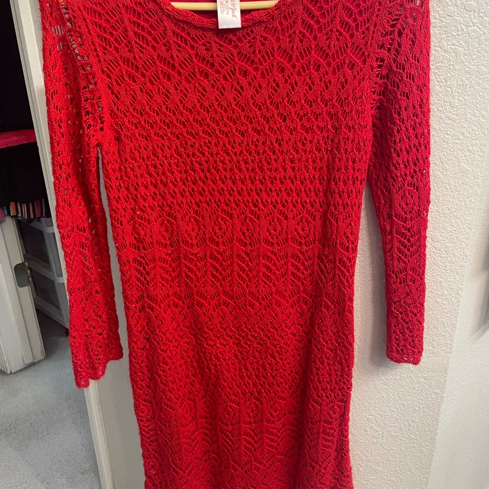 Cat & Jack Red Crochet Long-Sleeve Dress